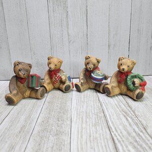 Vintage Flambro Porcelain Christmas Holiday Bears Figurine  - Set Of 4